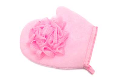 Rosa-Badehandschuh Benützt einen Waschlappen